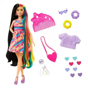 Barbie HCM90 Totally Hair Heart Fancy Hair Puppe mit schwarzem, blau-grünem & gelbem Haar