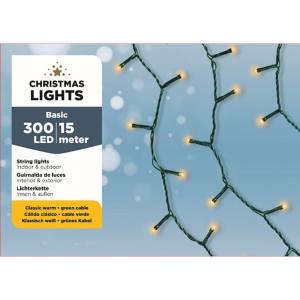 Lumineo 493030 LED Aussen Lichterkette 14,95 Meter 300 warmweisse LED grünes Kabel