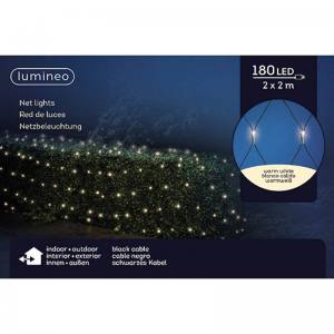 Lumineo 494884 LED Lichternetz 2x2 Meter 180 warmweisse Micro LED schwarzes Kabel Aussen Lichternetz